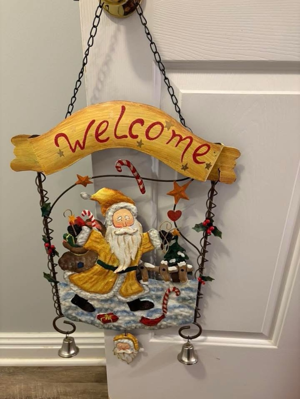 Yellow Santa Welcome Hanging Sign - Holiday Door Décor